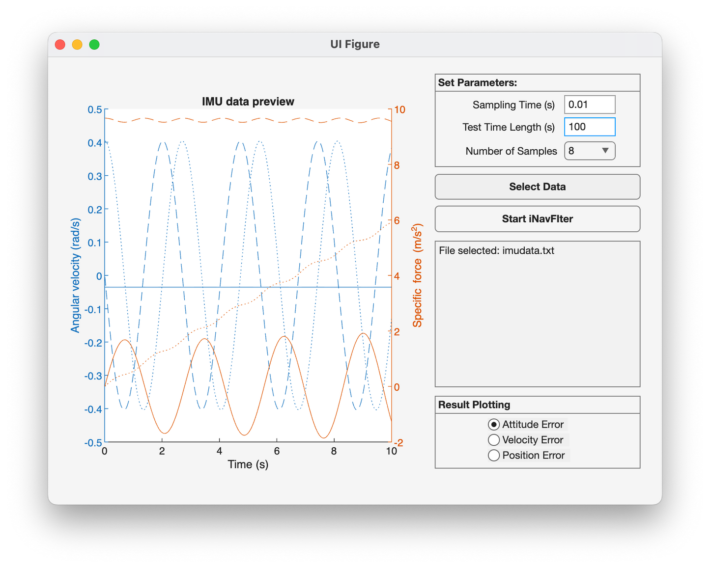iNavFIter - precision inertial computation (Matlab App)